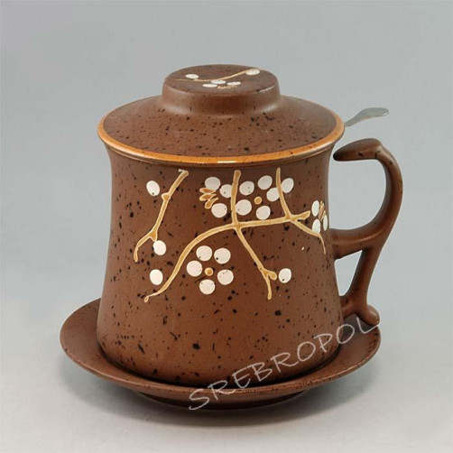 Ceramiczny kubek z filtrem na talerzyku 146-6023