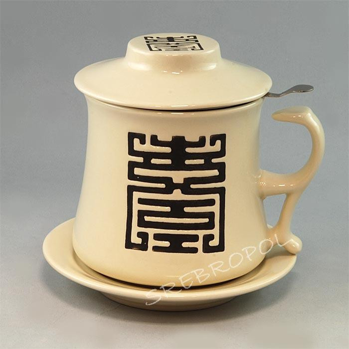 Ceramiczny kubek z filtrem na talerzyku 146-6016