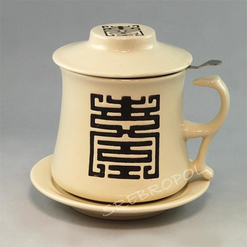 Ceramiczny kubek z filtrem na talerzyku 146-6016