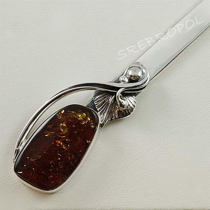 Srebrny nożyk do kopert z bursztynem NÓŻ 185/0 N11