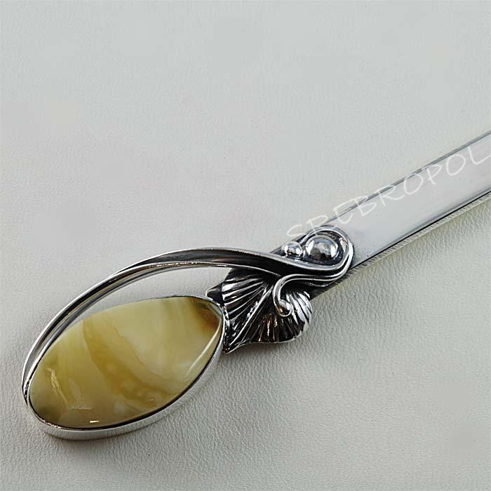 Srebrny nożyk do papieru z bursztynem NÓŻ 185/0 N12