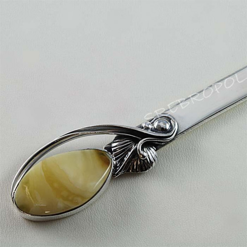 Srebrny nożyk do papieru z bursztynem NÓŻ 185/0 N12