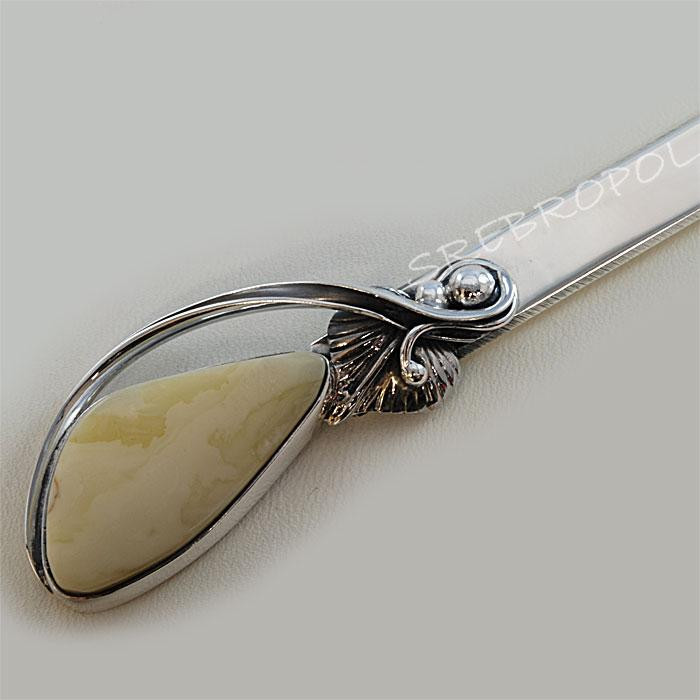 Srebrny nożyk do papieru z bursztynem NÓŻ 185/0 N16