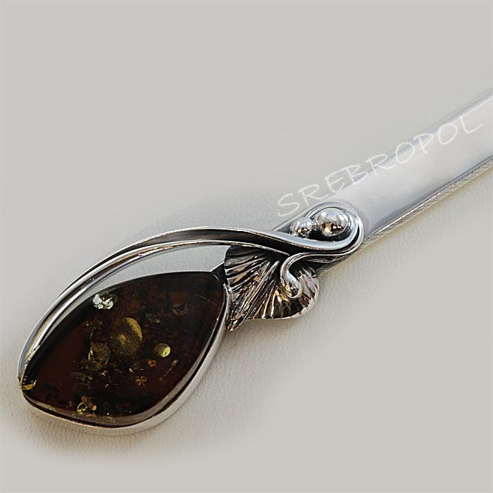 Srebrny nożyk do papieru z bursztynem NÓŻ 185/0 N17