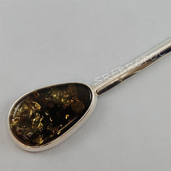 Srebrny nożyk do papieru z bursztynem NÓŻ DR 95/5 N1