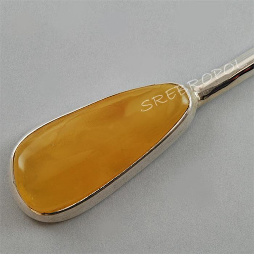 Srebrny nożyk do papieru z bursztynem NÓŻ DR 95/5 N2