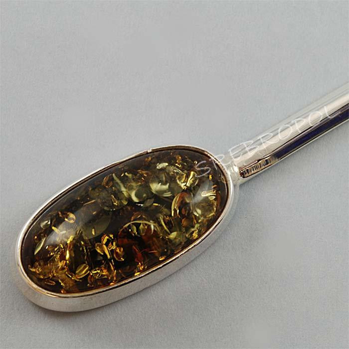 Srebrny nożyk do papieru z bursztynem NÓŻ DR 95/5 N3