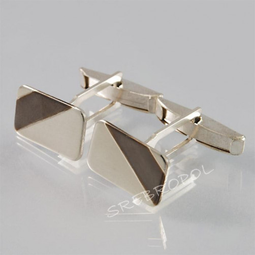 Srebrne spinki do mankietów z czarnym paskiem S8-M 42/0