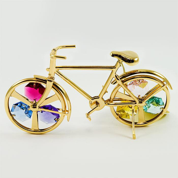 Złota figurka rowerek z kryształkami swarovskiego 122-0160