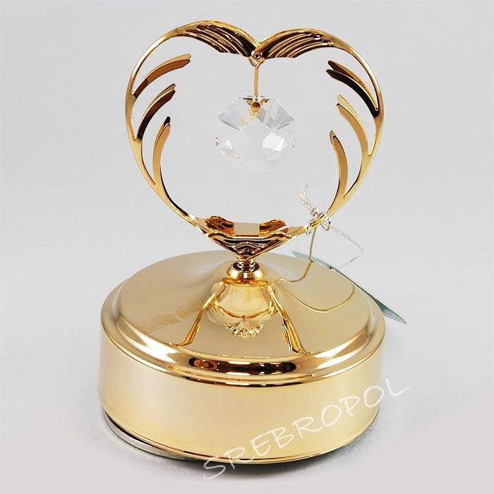 Złota pozytywka serce z kryształkami swarovskiego 366-0048