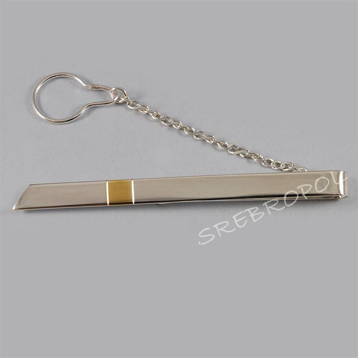 Srebrna spinka do krawata ze złotym paseczkiem S4-K 29/0