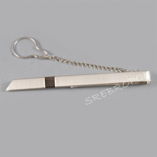 Srebrna spinka do krawata z czarnym paseczkiem KW1 29/0