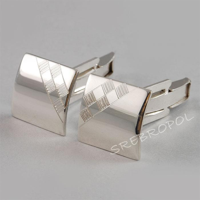 Srebrne spinki do mankietów z grawerowanym wzorkiem S3-M 45/0