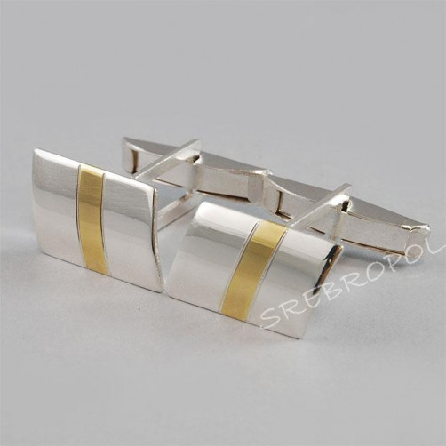 Srebrne spinki do mankietów ze złotym paseczkiem S4-M 41/0