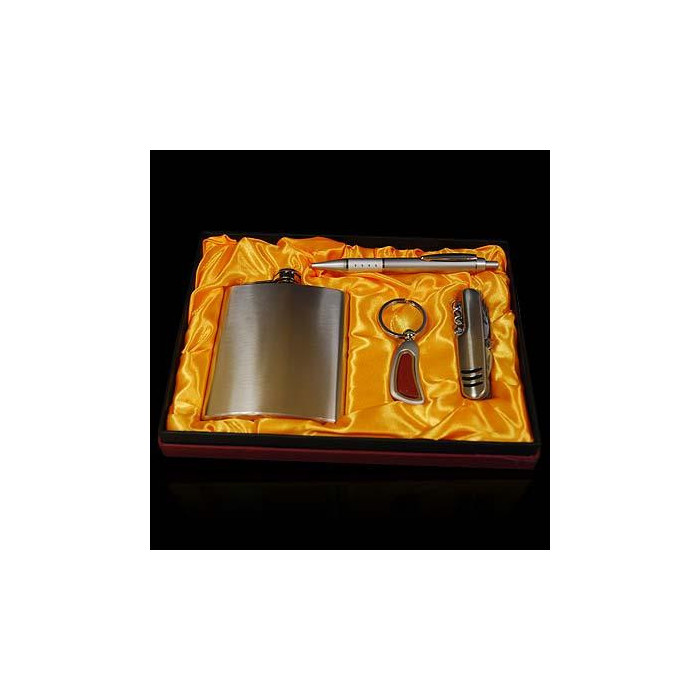 Zestaw piersiówka+brelok+długopis+scyzoryk 7.0024