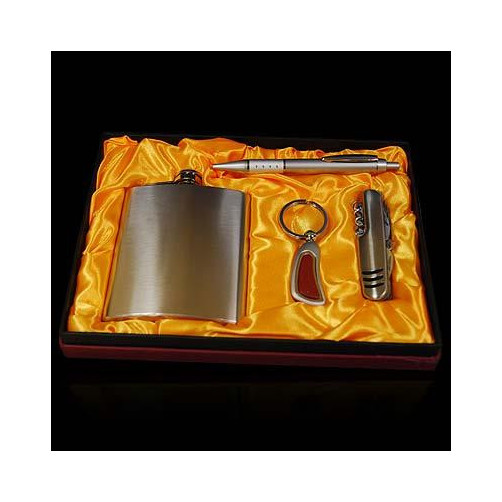 Zestaw piersiówka+brelok+długopis+scyzoryk 7.0024