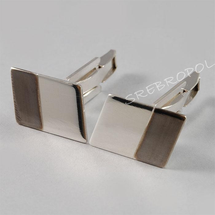 Srebrne spinki do mankietów z czarnym paskiem S7-M 41/0