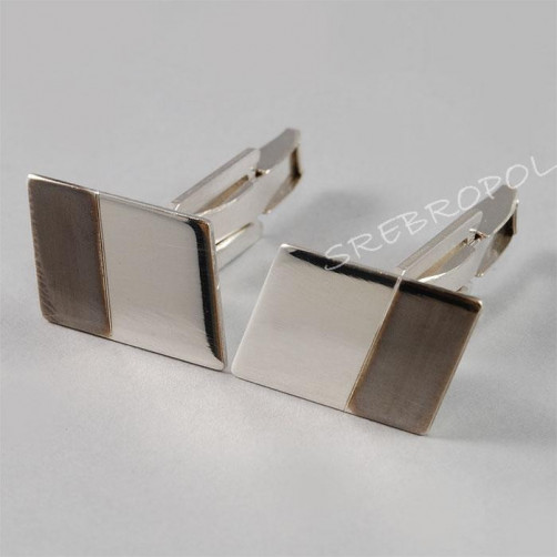 Srebrne spinki do mankietów z czarnym paskiem S7-M 41/0