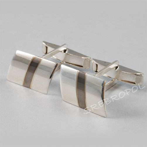 Srebrne spinki do mankietów z czarnym paskiem S8-M 41/0