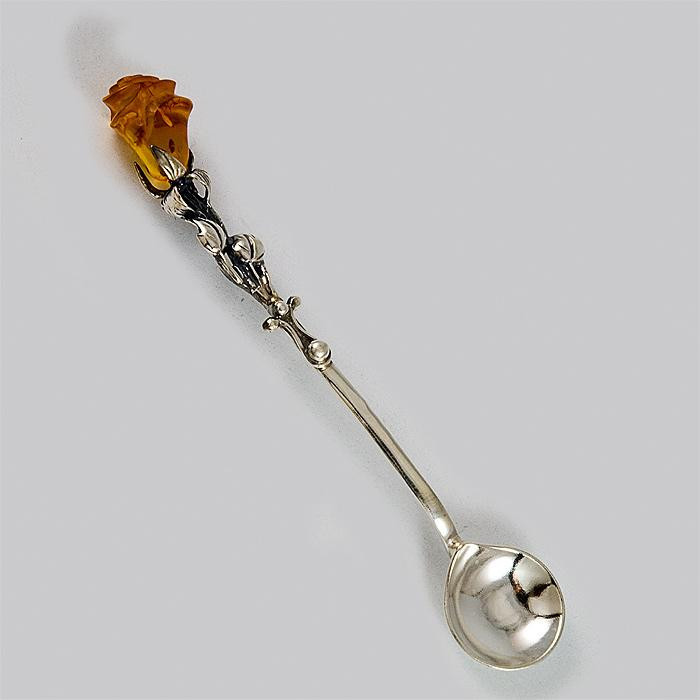 Łyżeczka srebrna z bursztynem ŁYŻ J87/0