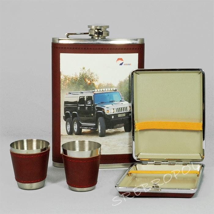 Zestaw piersiówka+papierośnica+kieliszki ZES270A