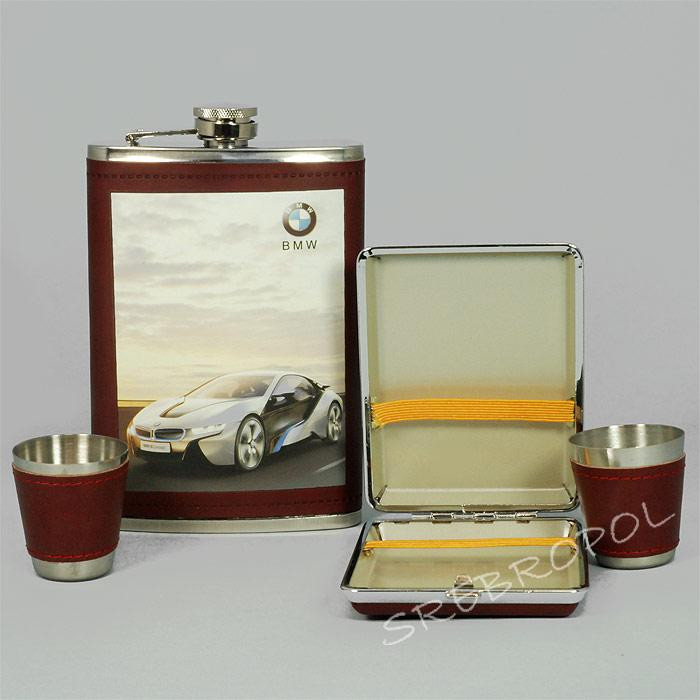 Zestaw piersiówka+papierośnica+kieliszki ZES270C