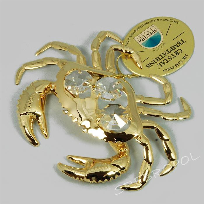 Złota figurka krab z kryształkami swarovskiego 122-0009