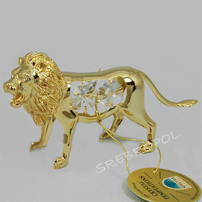 Złota figurka lew z kryształkami swarovskiego 122-0013