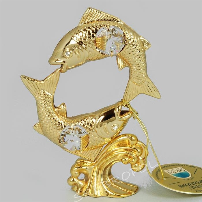 Złota figurka ryby z kryształkami swarovskiego 122-0046