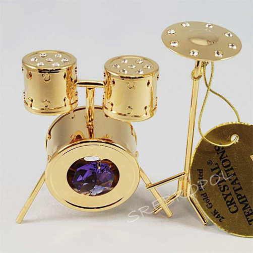 Złota figurka perkusja z kryształkami swarovskiego 122-0255