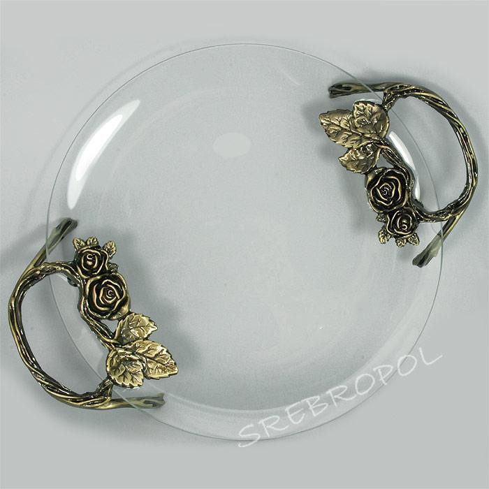 Patera szklana elementami mosiądzowanymi - różyczki 462-2353