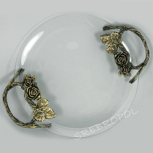 Patera szklana elementami mosiądzowanymi - różyczki 462-2353