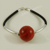 Bransoletka srebrna na kauczuku z koralowcem