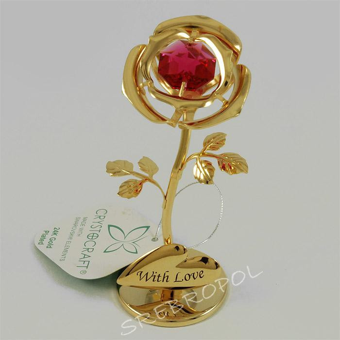Złota figurka kwiatek z kolorowym kryształkiem swarovskiego 366-0243