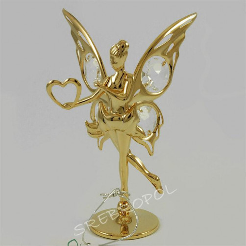Złota figurka elf z sercem z kryształkami swarovskiego 366-0147