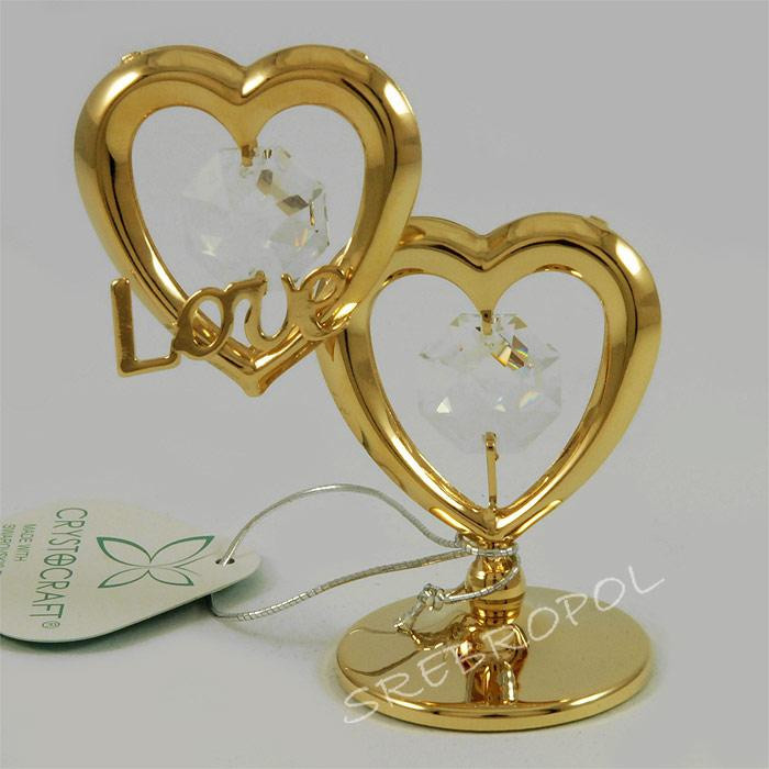 Złota figurka złączone serca LOVE z kryształkami swarovskiego 366-0022