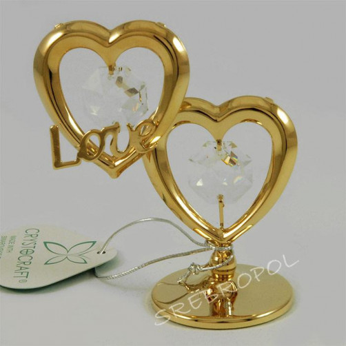 Złota figurka złączone serca LOVE z kryształkami swarovskiego 366-0022