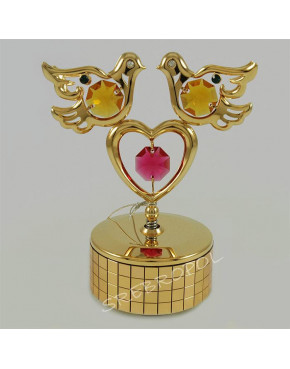 Złota pozytywka dwa gołębie z kolorowymi kryształkami swarovskiego 366-0082