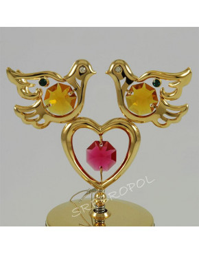 Złota pozytywka dwa gołębie z austriackimi kryształkami  366-0082