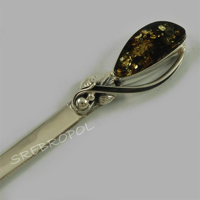 Srebrny nożyk do papieru z bursztynem NÓŻ 165/0 N2