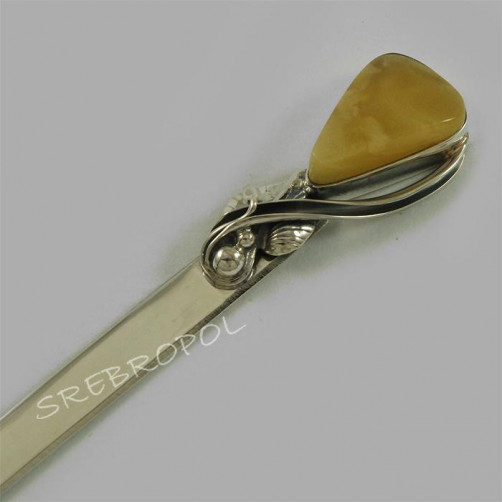 Srebrny nożyk do papieru z bursztynem NÓŻ 185/0 N18