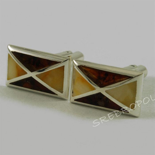 Srebrne spinki do mankietów z bursztynem SM121/0