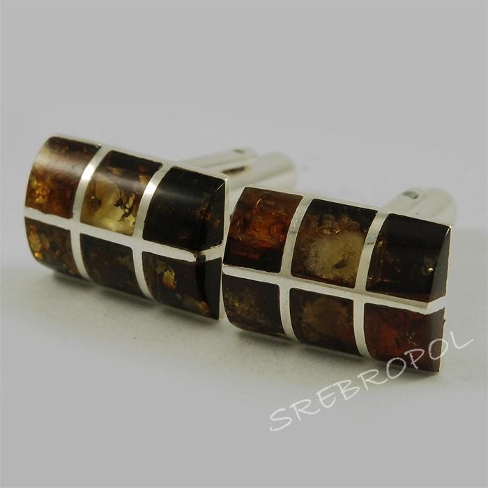 Srebrne spinki do mankietów z bursztynem SM112/0