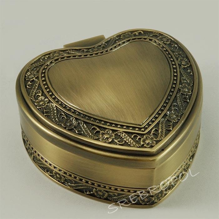 Mosiądzowana kasetka, szkatułka na biżuterię w kształcie serca 461-4882