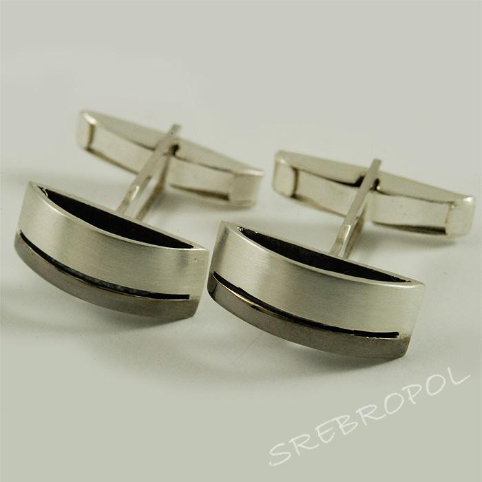 Srebrne spinki do mankietów z czarnym paskiem S-M ML 49/0