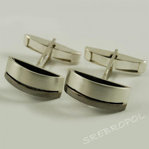 Srebrne spinki do mankietów z czarnym paskiem S-M ML 49/0