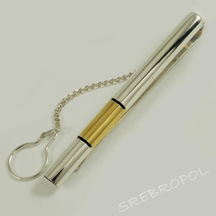 Srebrna spinka do krawata ze złotym paskiem S-K ML 47/0