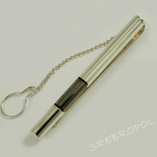 Srebrna spinka do krawata z czarnym paskiem S-K ML 47/0