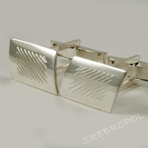 Srebrne spinki do mankietów z grawerowanym wzorkiem S1-M 40/0