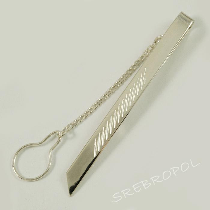 Srebrna spinka do krawata z grawerowanym wzorkiem S1-K 27/0